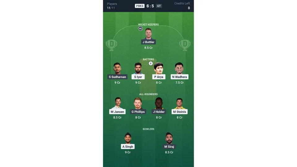 PBKS vs GT, IPL 2026: Dream11 Team 2 [Source: @Dream11 App]