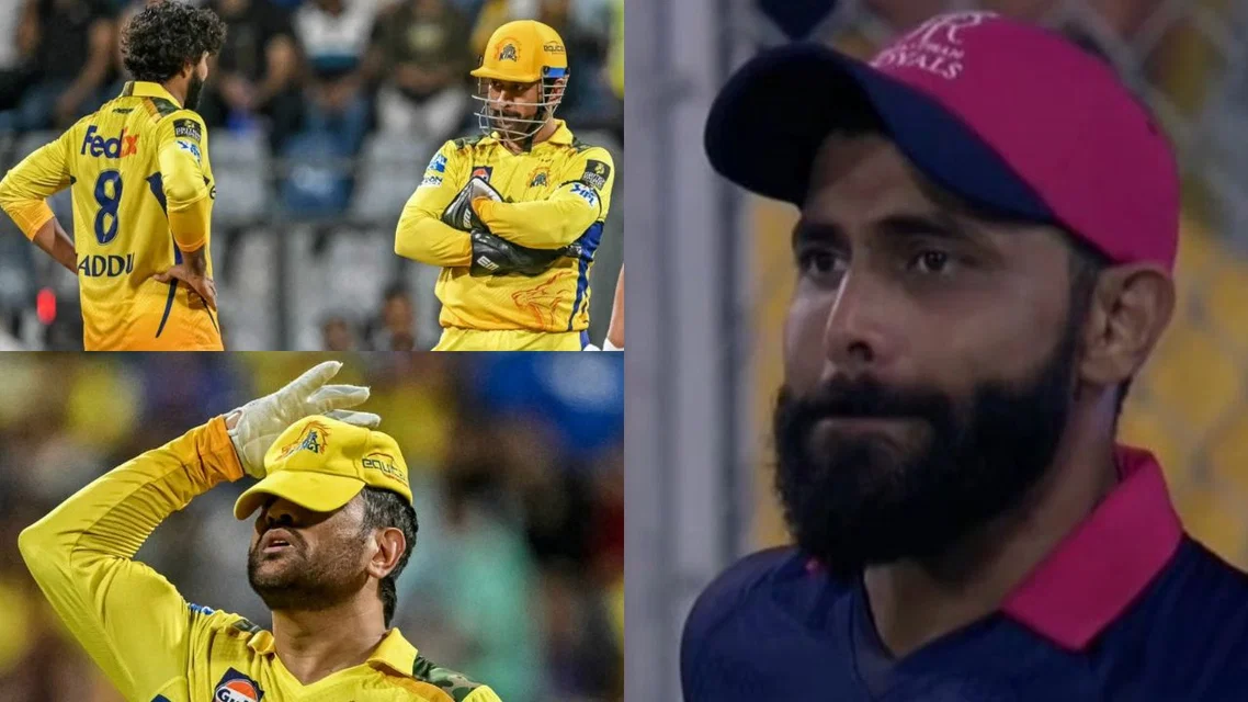 MS Dhoni Ravindra Jadeja. Image Credits: AFP/Screengrab