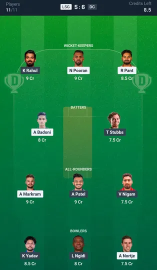 LSG vs DC, IPL 2026: Dream11 Team 1 [Source: @Dream11 App]