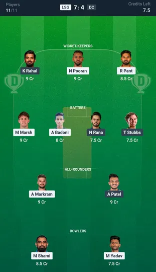 LSG vs DC, IPL 2026: Dream11 Team 2 [Source: @Dream11 App]