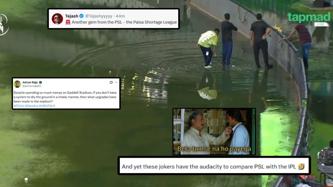 Gaddafi Stadium in Lahore is wet after rain [Source: Screengrabs]