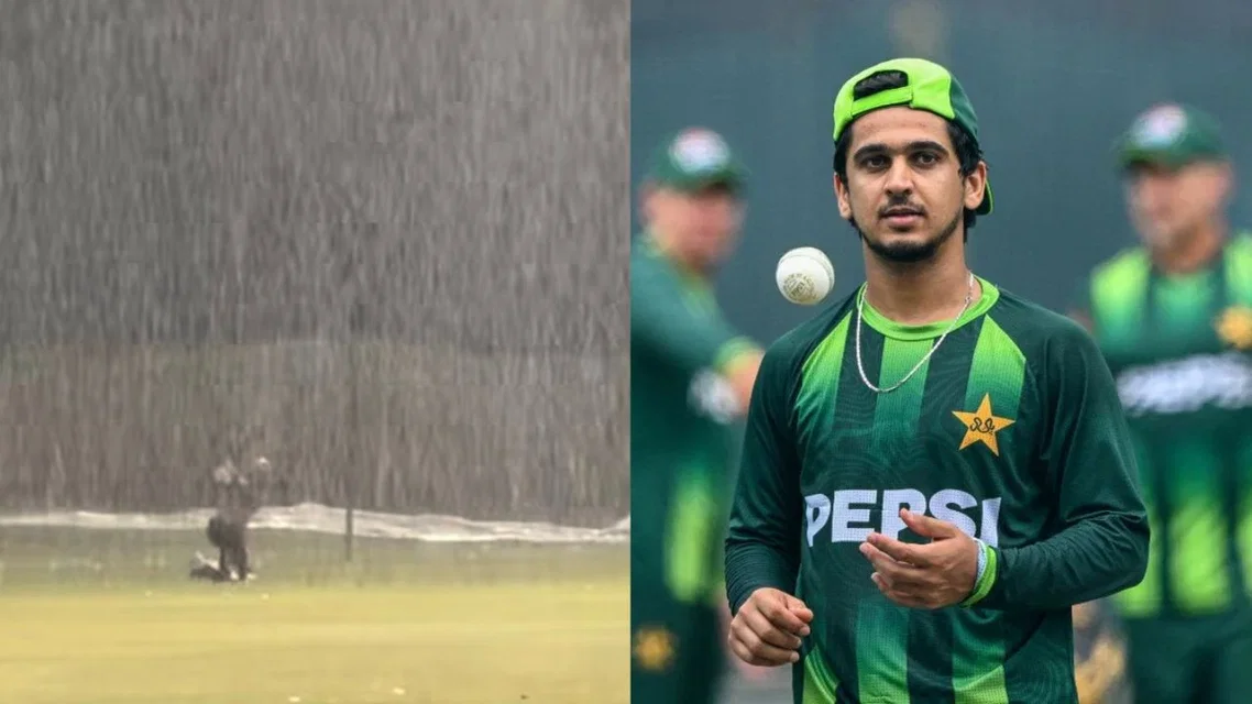 Saim Ayub training under heavy rains [Source: AFP]