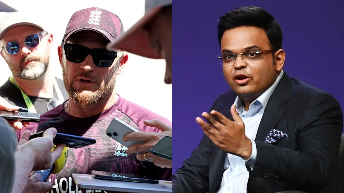 Brendon McCullum Jay Shah. Image Credits: AFP