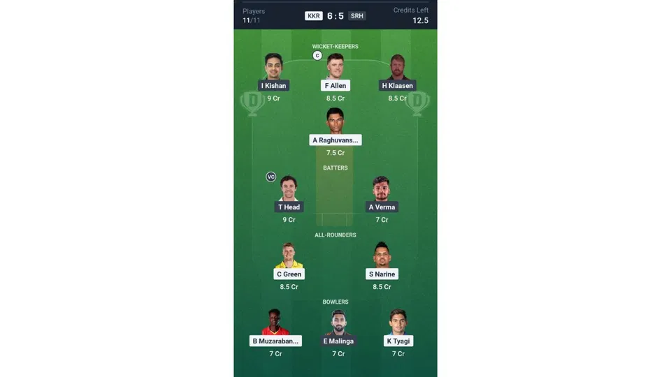 KKR vs SRH, IPL 2026: Dream11 Team 2 [Source: @Dream11 App]