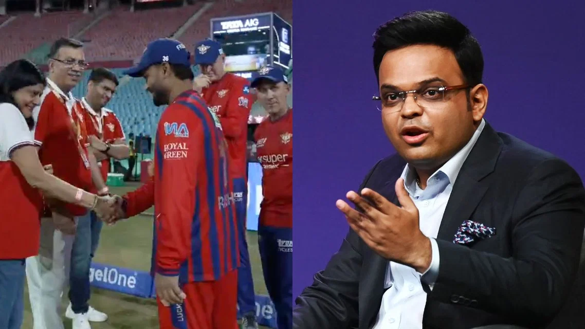 Sanjiv Goenka Rishabh Pant for LSG Jay Shah for BCCI. Image Credits: LSG/AFP