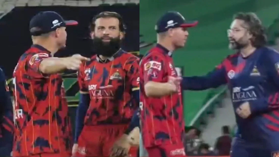 David Warner Moeen Ali Fight in PSL 2026. Image Credits: X