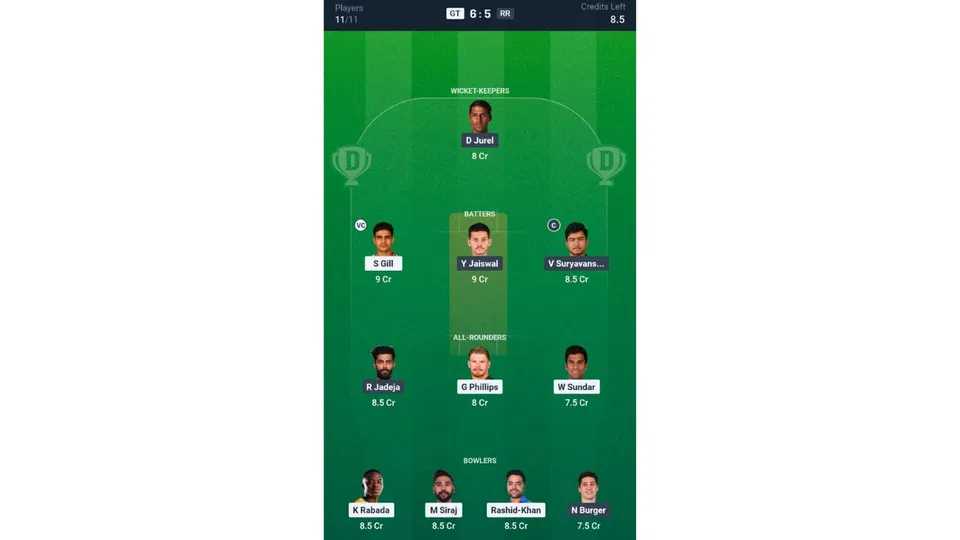 GT vs RR, IPL 2026: Dream11 Team 2 [Source: @Dream11 App]
