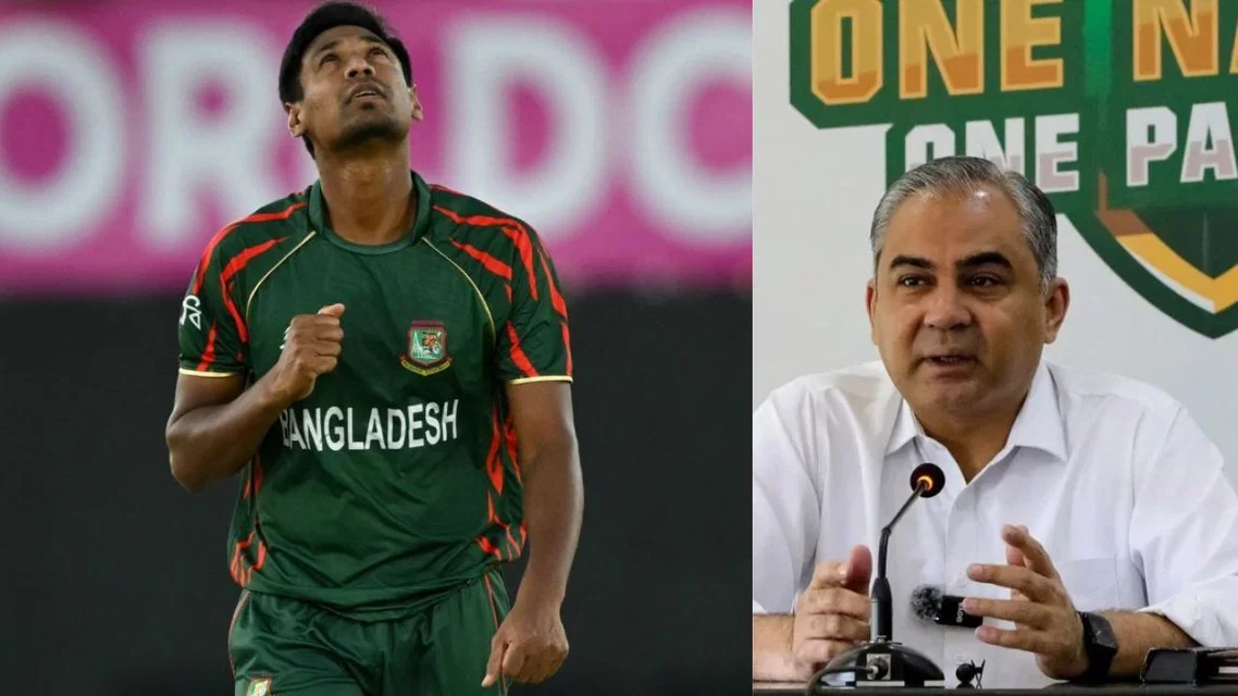 Mustafizur Rahman and Mohsin Naqvi (Source: AFP)