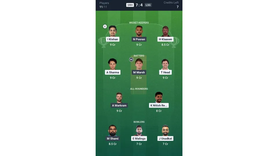 SRH Vs LSG Dream11 prediction team 1 [Source: Dream11 App]