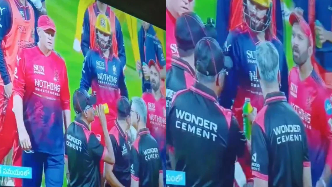 RCB argues with umpires over timeout [Source: screengrab]