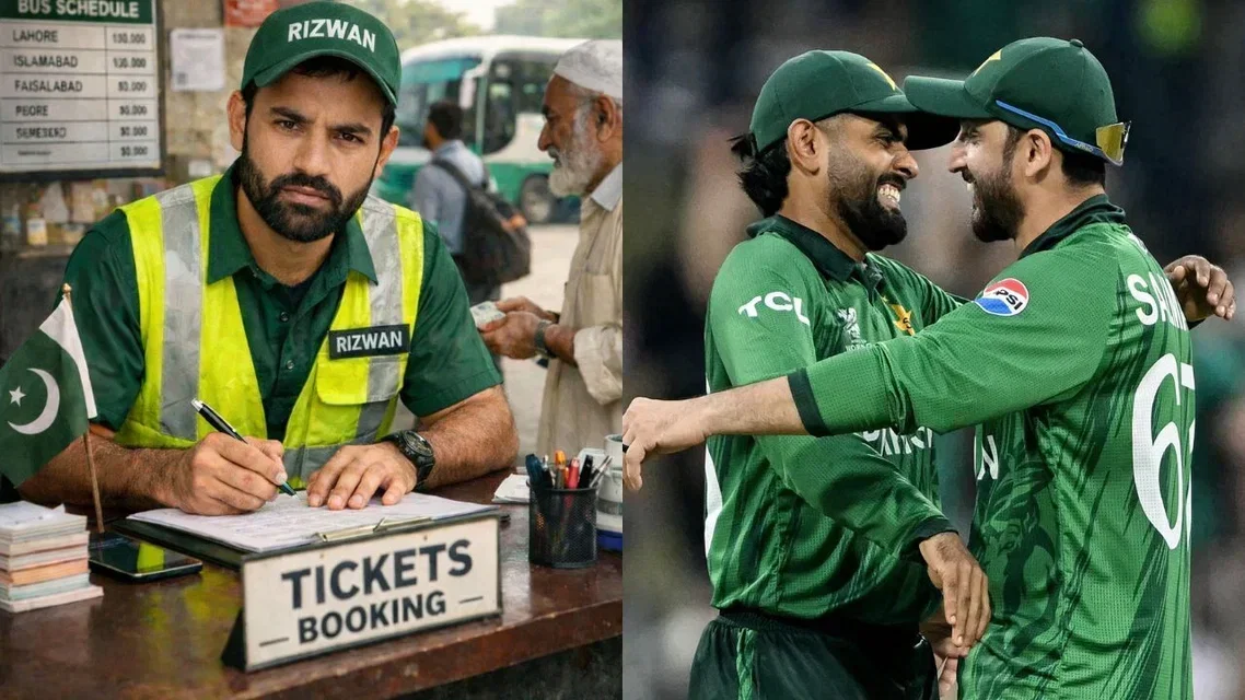 Mohammad Rizwan Babar Azam Salman Agha. Image Credits: ChatGPT/AFP