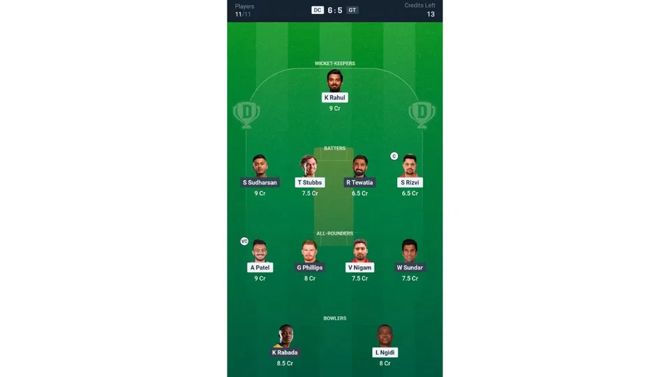 DC vs GT, IPL 2026: Dream11 Team 2 [Source: @Dream11 App]