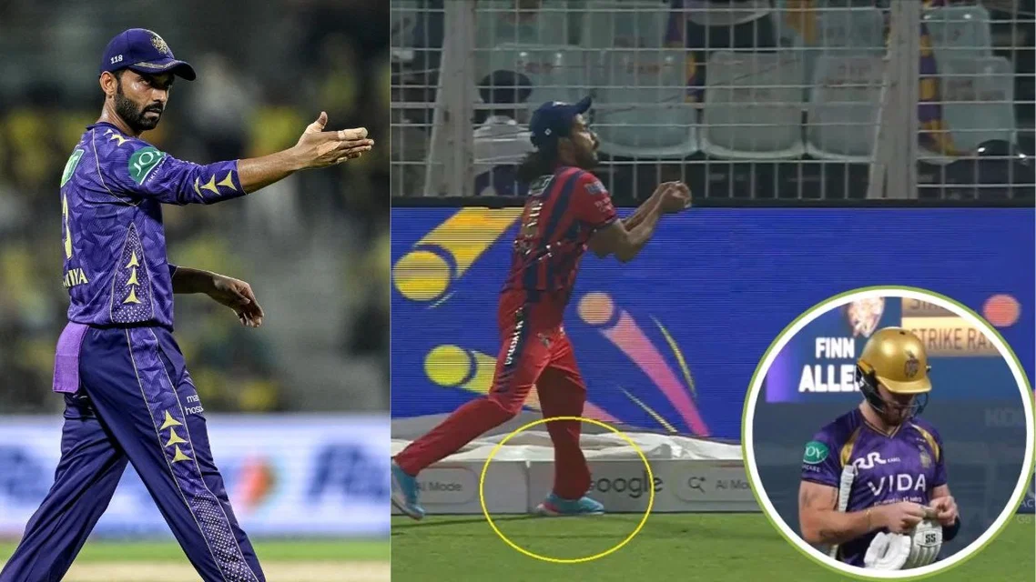 Ajinkya Rahane and Finn Allen's catch (Source: AFP and&nbsp; Screengrab/JioHotStar)