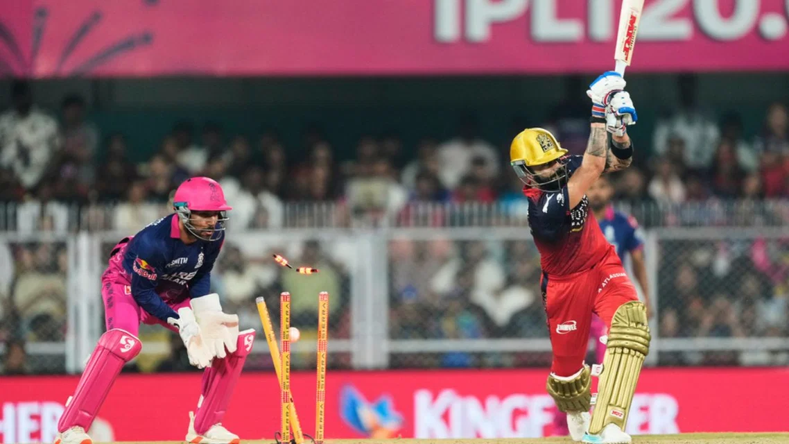Virat Kohli was bowled by Ravi Bishnoi in RR vs RCB at Guwahati. Credits - AP