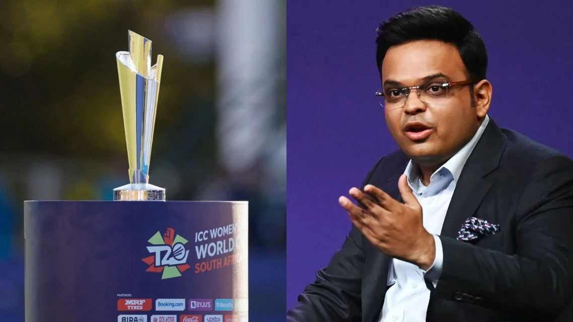 T20 World Cup Trophy and Jay Shah [Source: AFP]