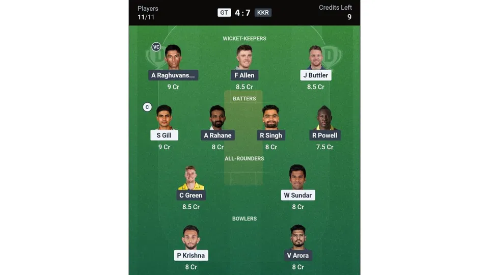 GT vs KKR, IPL 2026: Dream11 Team 1 [Source: @Dream11 App]