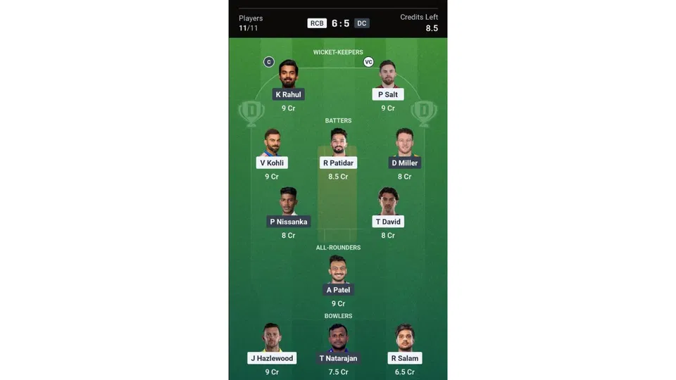 RCB Vs DC Dream11 team 2 [Source: Dream11 app]