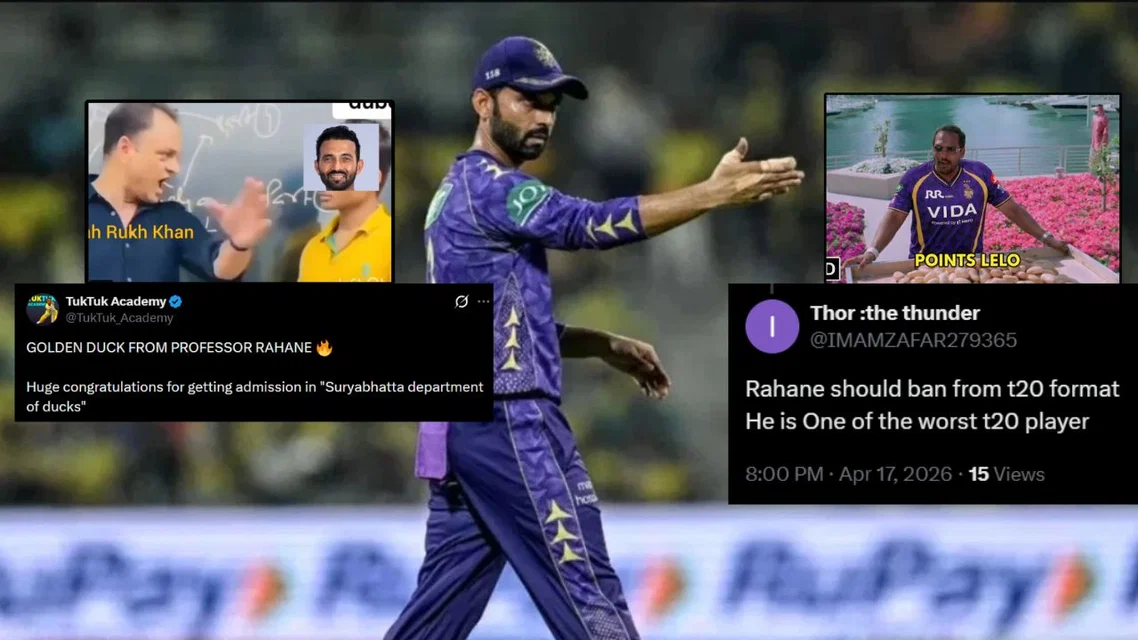 Ajinkya Rahane struggles with the bat in GT vs KKR [Source: Screengrab]
