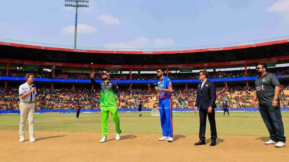 Rajat Patidar, Axar Patel at RCB vs DC Toss. Image Credits: BCCI