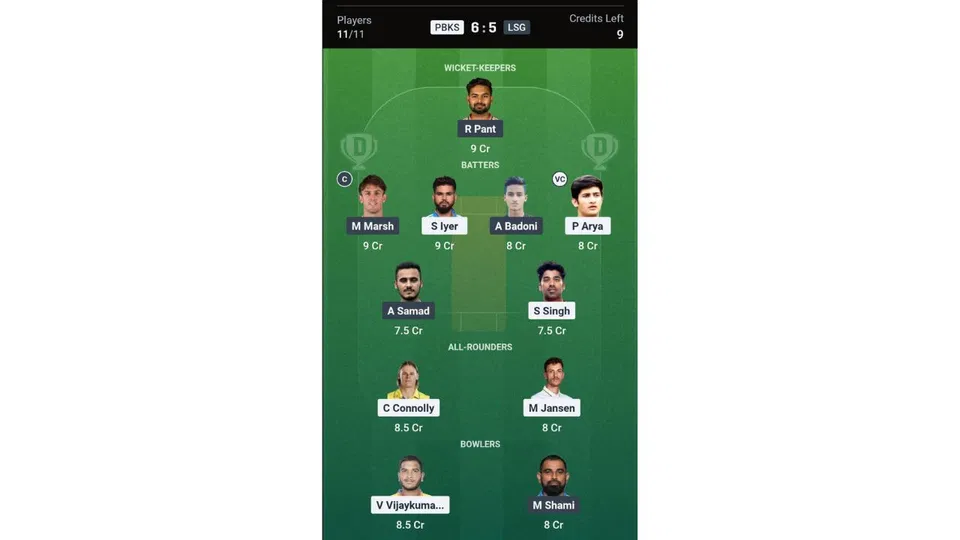 PBKS Vs LSG Dream11 team 2 [Source: Dream11 app]