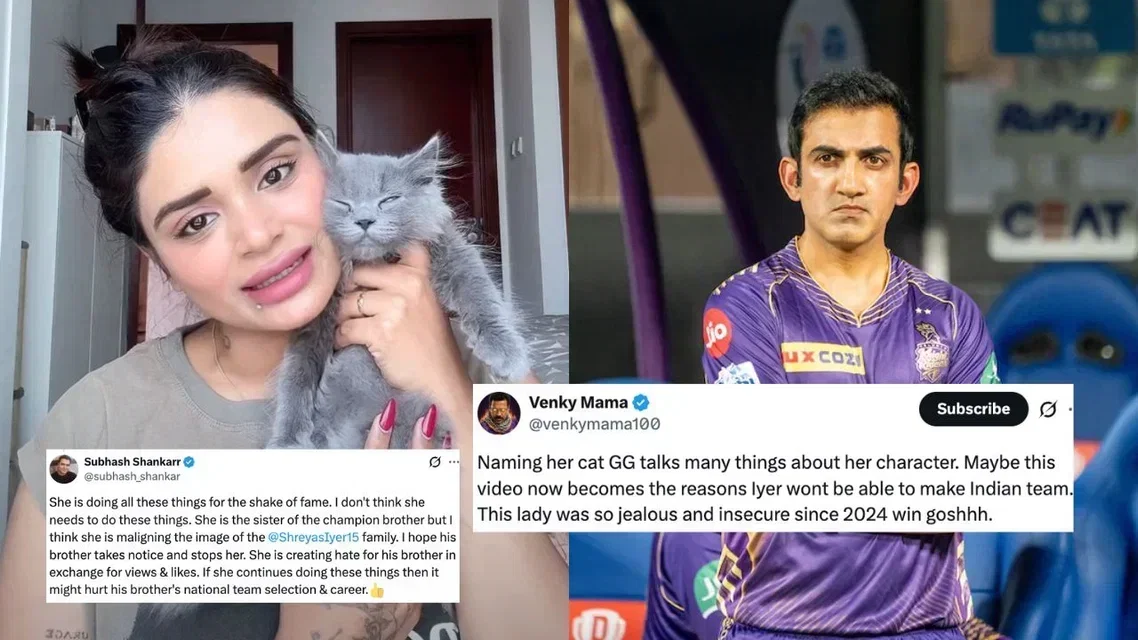 Gautam Gambhir Shreyas Iyer's Sister Shresta Iyer With Her Cat. Image Credits: X