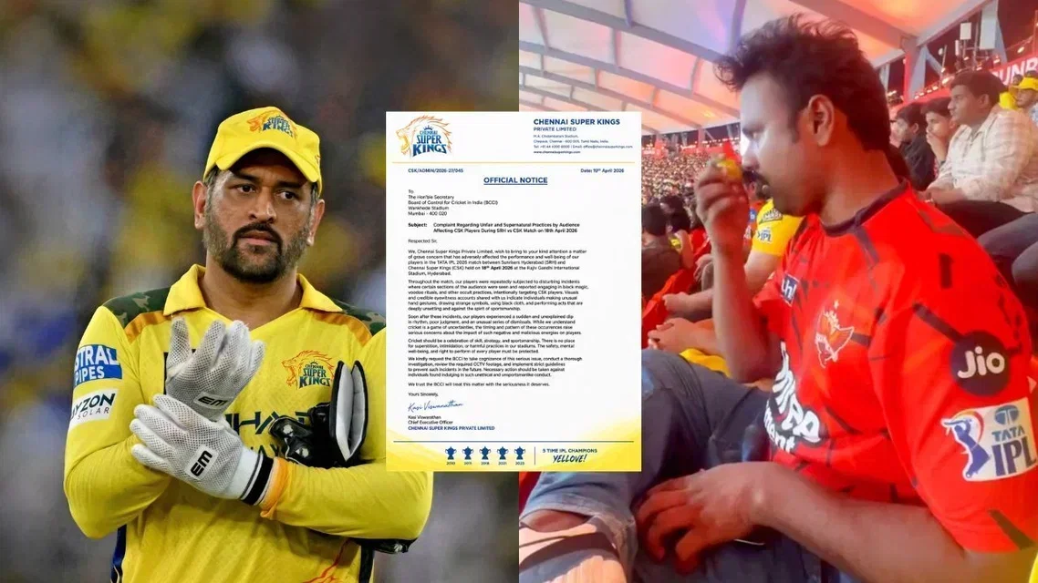 MS Dhoni for CSK with SRH Fan. Image Credits: AFP/X