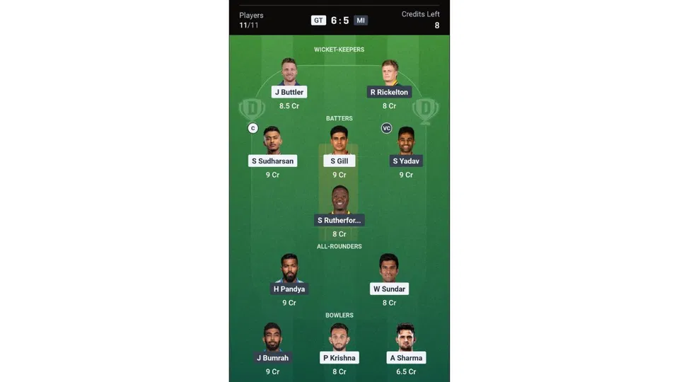 GT Vs MI Dream11 prediction team 2 [Source: Dream11 App]