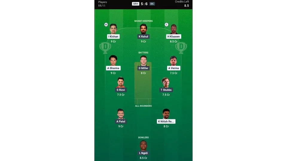 SRH vs DC, IPL 2026: Dream11 Team 2 [Source: @Dream11 App]