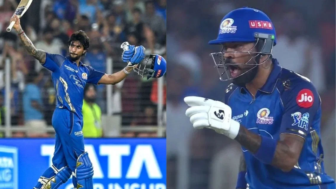 Tilak Varma and Hardik Pandya [Source: AFP, screengrab]