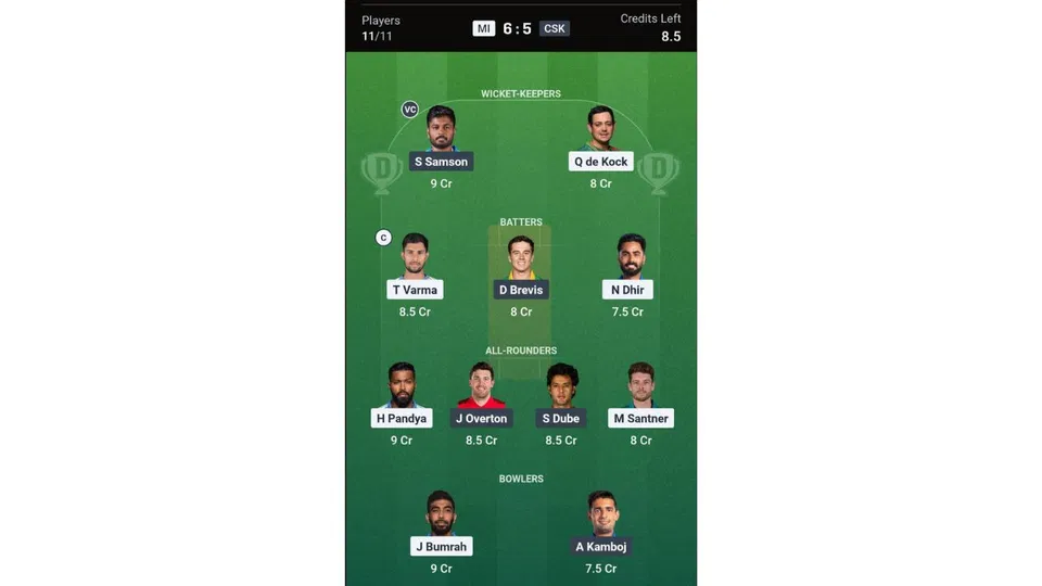 MI vs CSK Dream11 prediction team 1 [Source: Dream11 app]