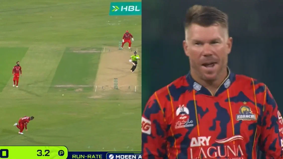 David Warner in action for Karachi Kings [Source: screengrab]