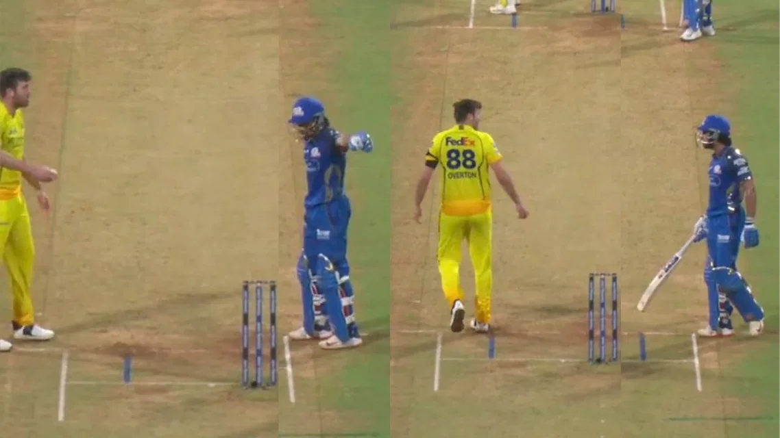 Tilak Varma & Jamie Overton had an altercation in MI vs CSK. PC-X/@ImRo45_Club