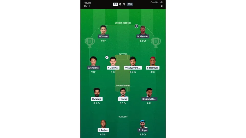 RR vs SRH, IPL 2026: Dream11 Team 2 [Source: @Dream11 App]