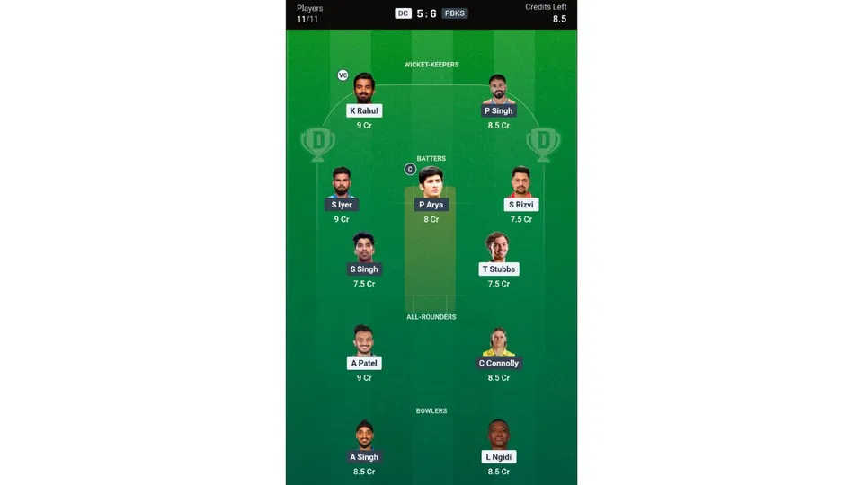 DC vs PBKS, IPL 2026: Dream11 Team 1 [Source: @Dream11 App]