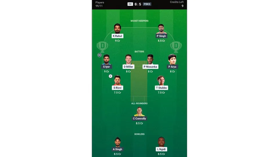 DC vs PBKS, IPL 2026: Dream11 Team 2 [Source: @Dream11 App]