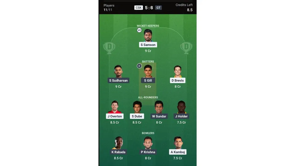 CSK Vs GT Dream11 prediction team 1 [Source: Dream11 app]