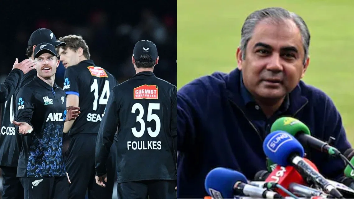 New Zealand team with Mohsin Naqvi for PSL. Image Credits: AFP