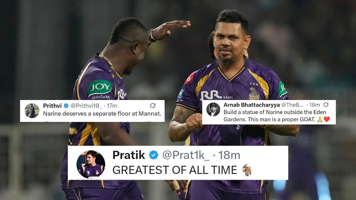 Internet reacts on Sunil Narine's Super Over. [Source - AP/X.com]