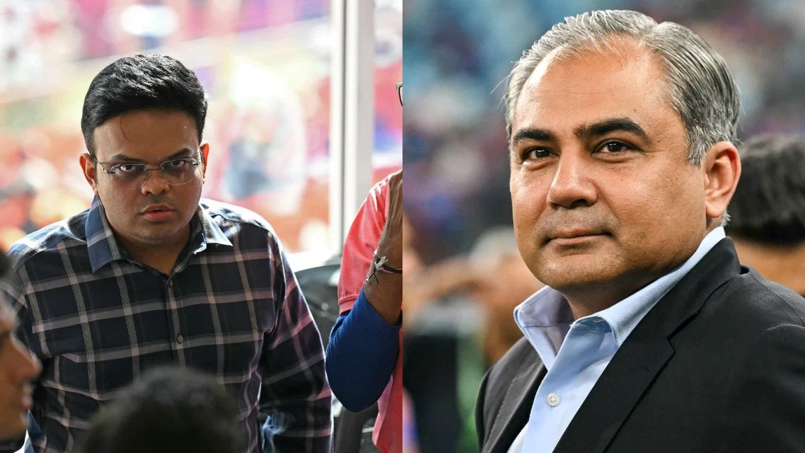 Jay Shah Mohsin Naqvi for ICC PCB. Image Credits: AFP