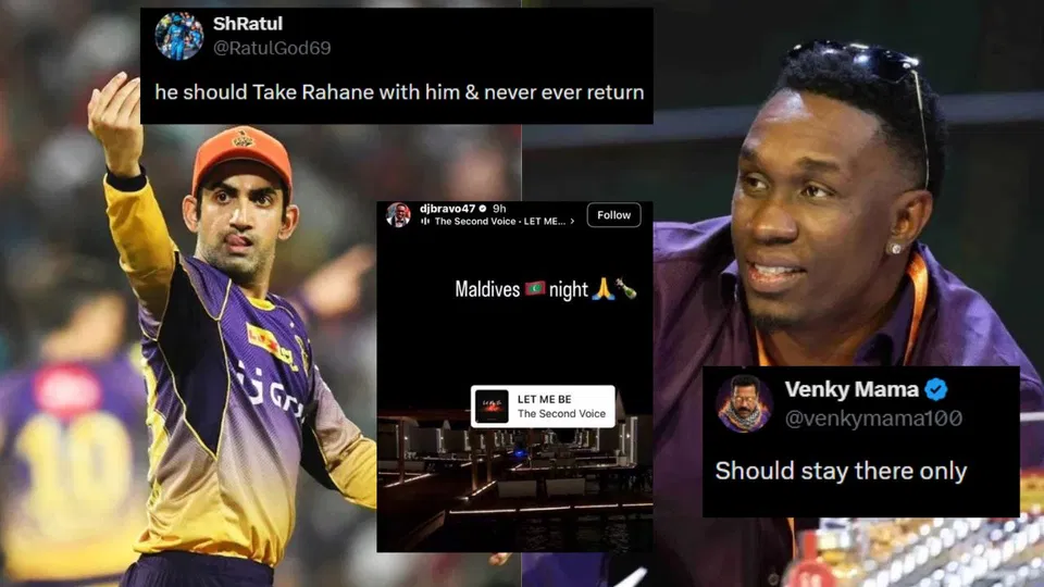 गौतम गंभीर और ड्वेन ब्रावो [AFP और X]