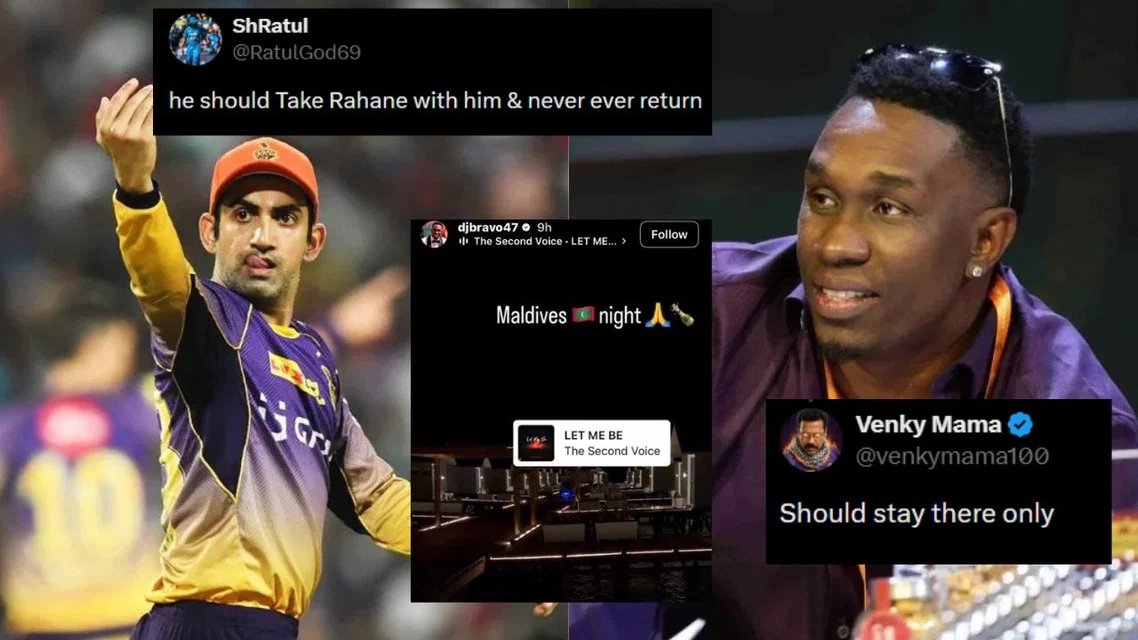 Gautam Gambhir and Dwayne Bravo [Source: AFP, X]