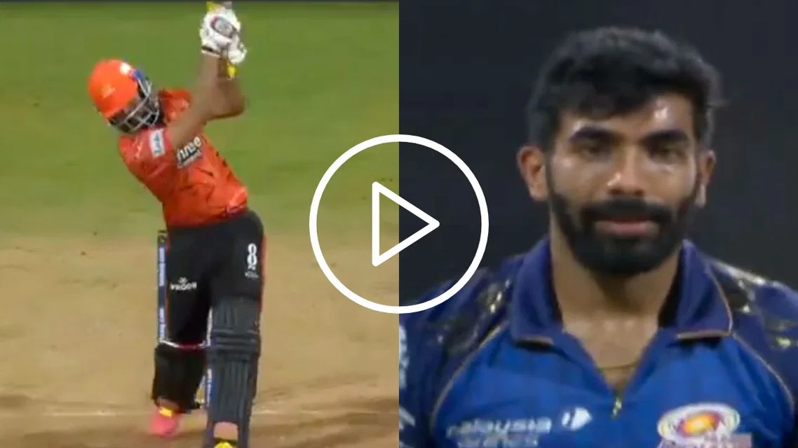Jasprit Bumrah gets hit a no-look six [Source: X]