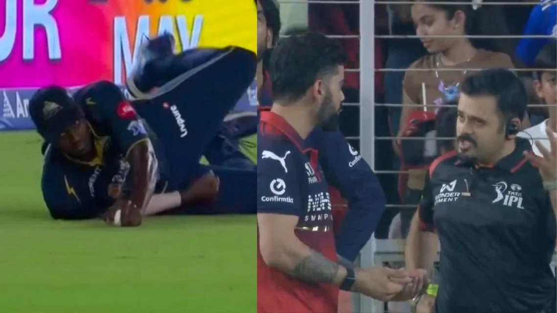 Virat Kohli argues with umpire over Rajat Patidar's controversial wicket (Img: Screengrab Jiohotstar)