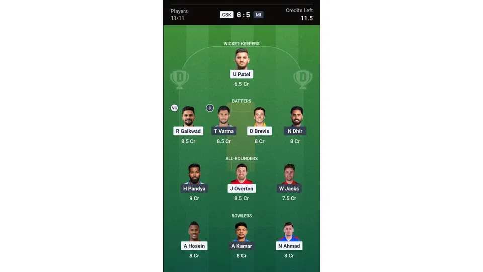 CSK vs MI Dream11 prediction team 2 [Source: Dream11 app]
