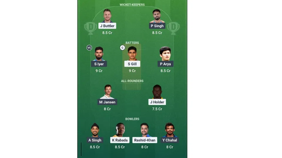GT vs PBKS Dream11 prediction team 1 [Source: Dream11 app]