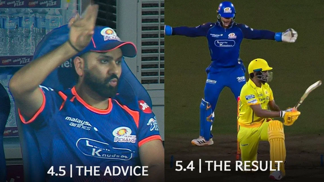 Rohit Sharma imparts his wisdom from the dugout [Source: screengrab]