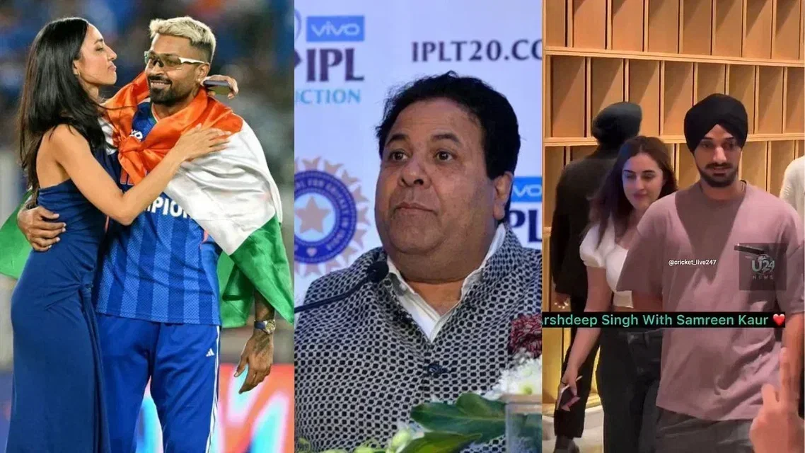 Hardik Pandya, Mahieka Sharma, Rajeev Shukla and Arshdeep Singh and Samreen Kaur (Source: AFP and X)