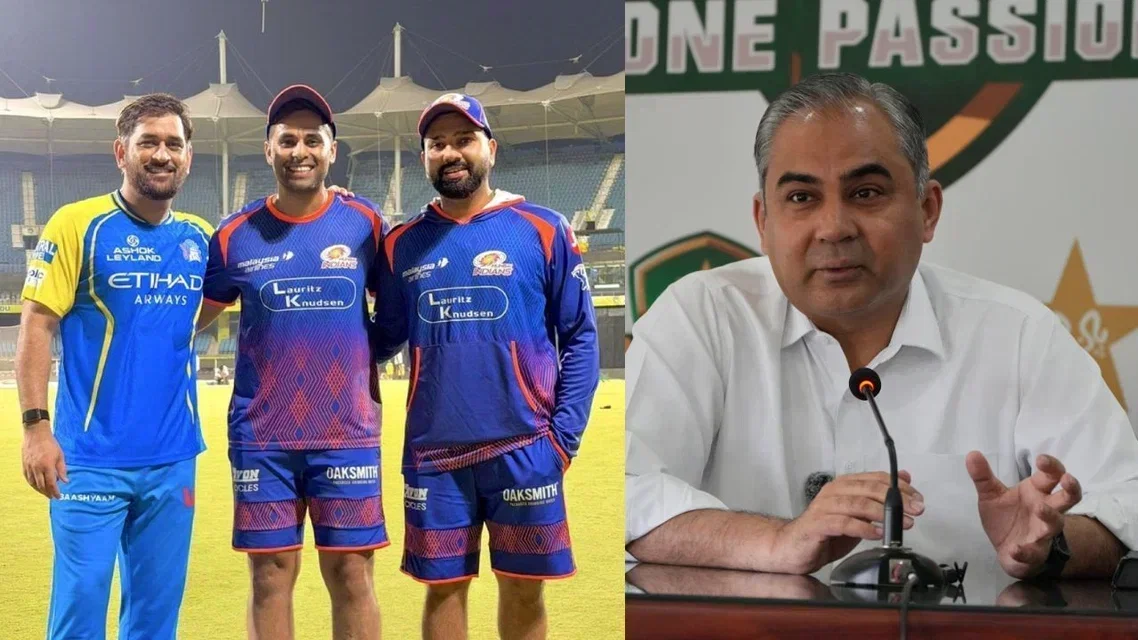 IPL icons and PCB's Mohsin Naqvi in a collage. PC-mipaltan/AFP