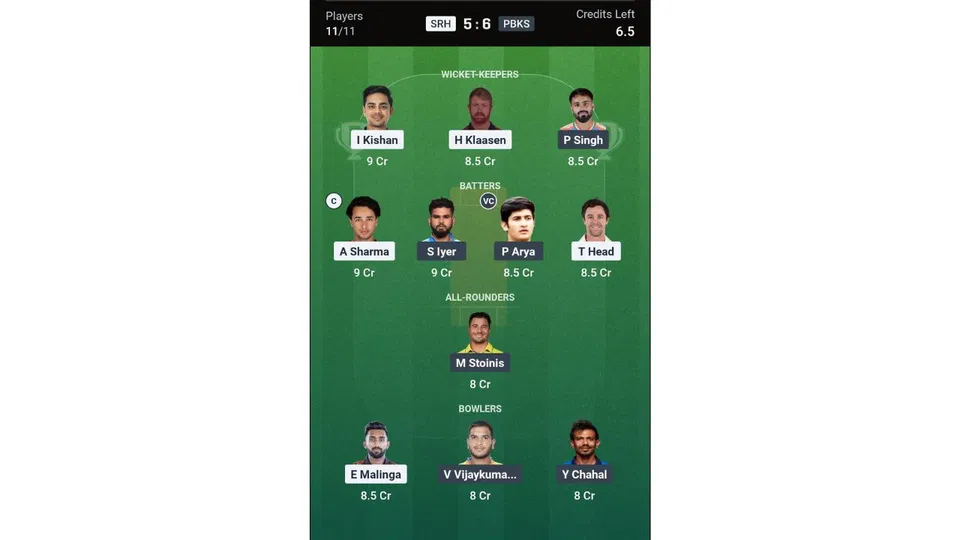 SRH Vs PBKS Dream11 prediction Team 1 [Source: Dream11 app]