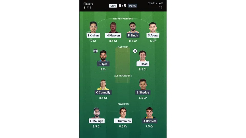 SRH Vs PBKS Dream11 prediction Team 2 [Source: Dream11 app]